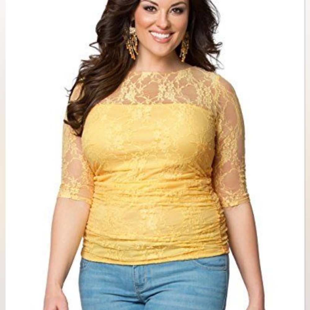 NWT Kiyonna Luna Lace Top Yellow Lace top size 0X